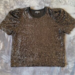 Generation Love Black Sequin Puff Sleeve Women's Top - Size Large.